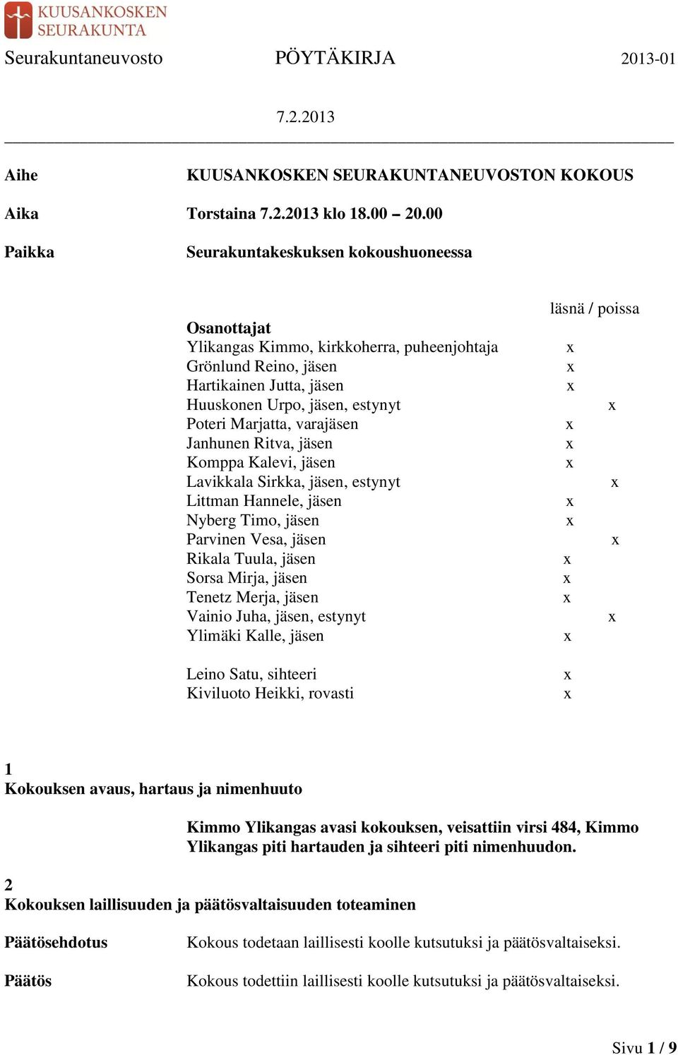 varajäsen Janhunen Ritva, jäsen Komppa Kalevi, jäsen Lavikkala Sirkka, jäsen, estynyt Littman Hannele, jäsen Nyberg Timo, jäsen Parvinen Vesa, jäsen Rikala Tuula, jäsen Sorsa Mirja, jäsen Tenetz