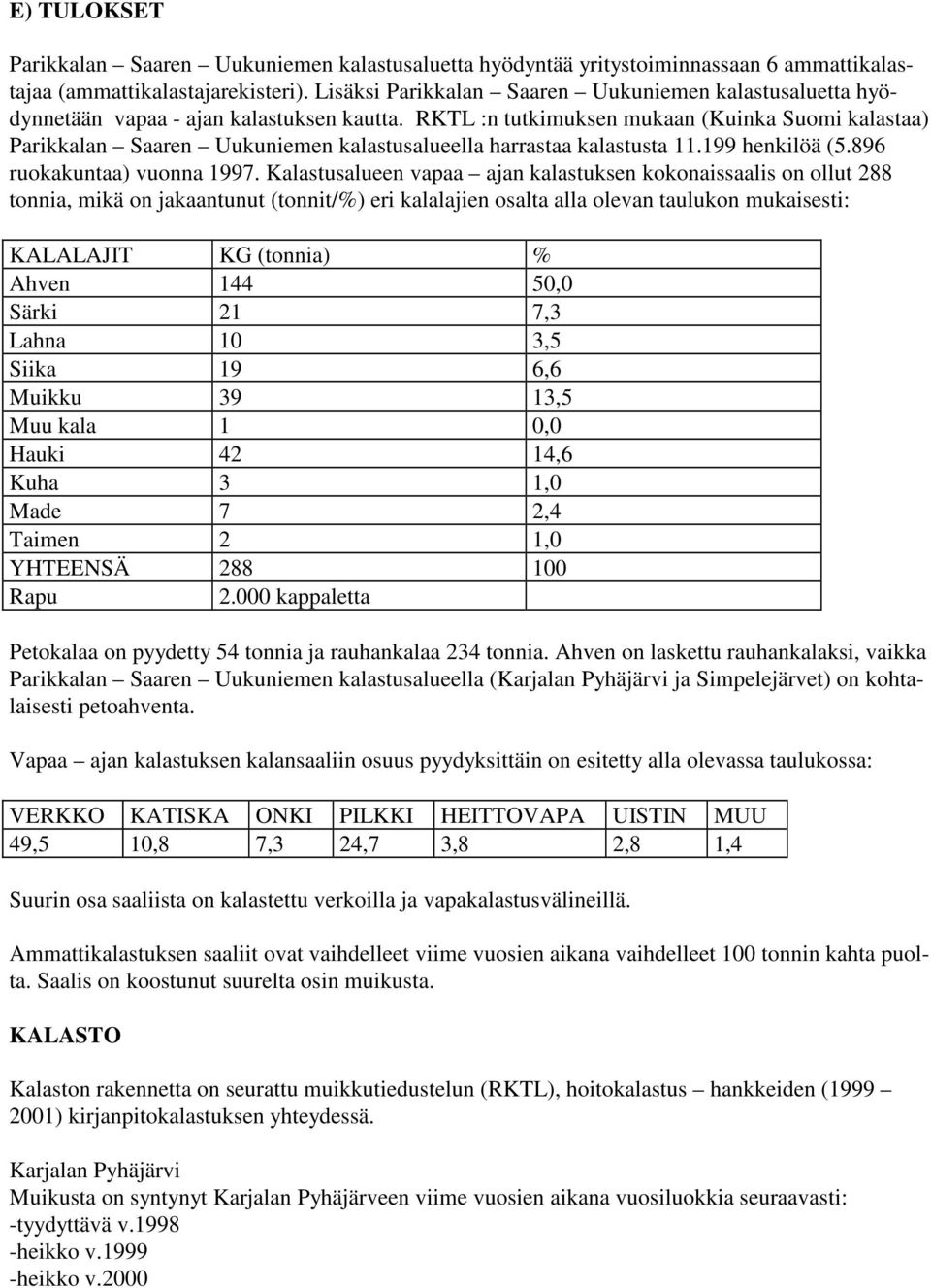 RKTL :n tutkimuksen mukaan (Kuinka Suomi kalastaa) Parikkalan Saaren Uukuniemen kalastusalueella harrastaa kalastusta 11.199 henkilöä (5.896 ruokakuntaa) vuonna 1997.