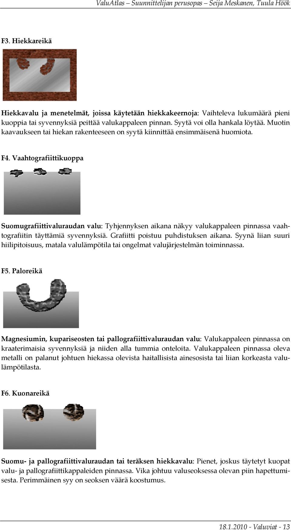 Vaahtografiittikuoppa Suomugrafiittivaluraudan valu: Tyhjennyksen aikana näkyy valukappaleen pinnassa vaahtografiitin täyttämiä syvennyksiä. Grafiitti poistuu puhdistuksen aikana.