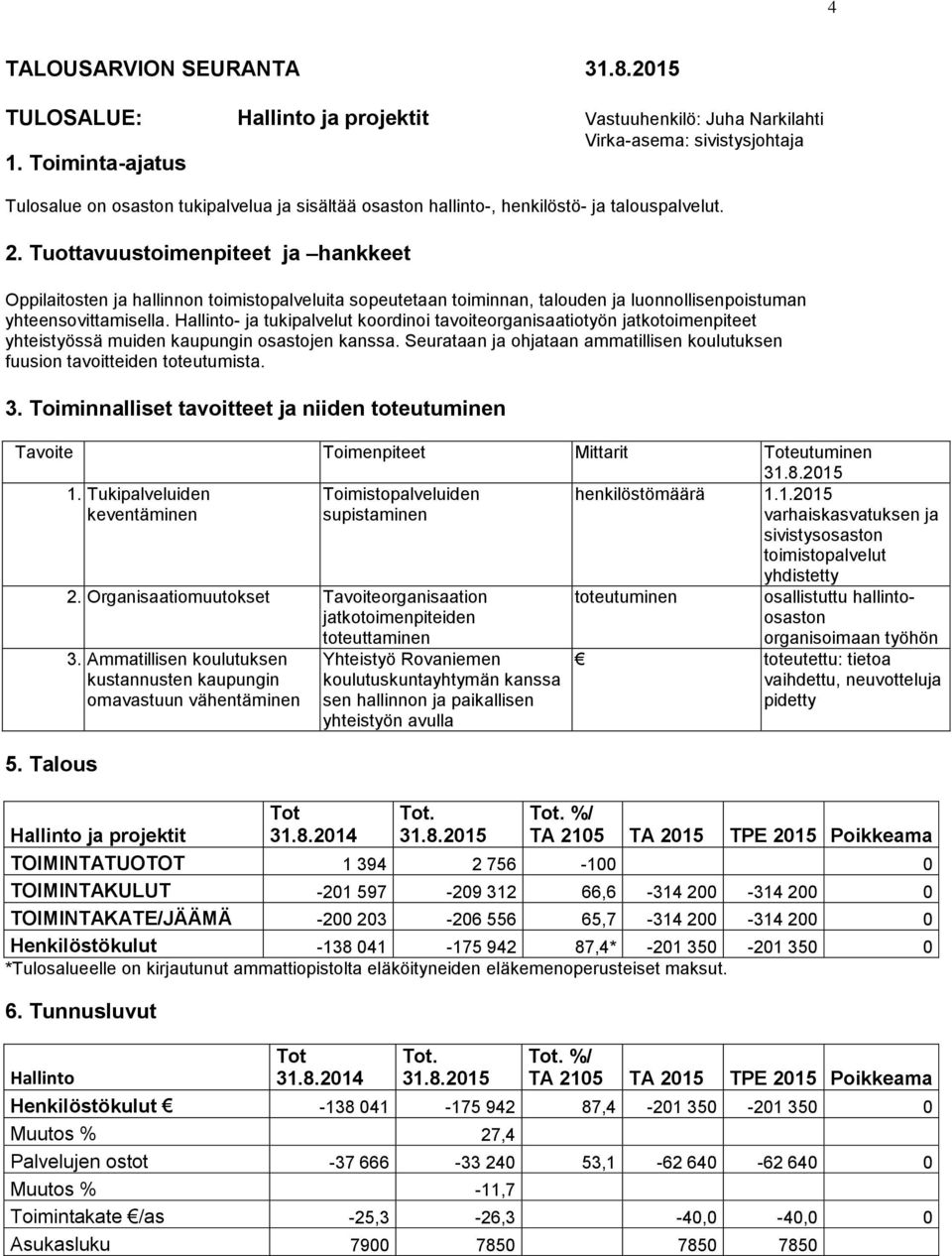 Tuottavuustoimenpiteet ja hankkeet Oppilaitosten ja hallinnon toimistopalveluita sopeutetaan toiminnan, talouden ja luonnollisenpoistuman yhteensovittamisella.