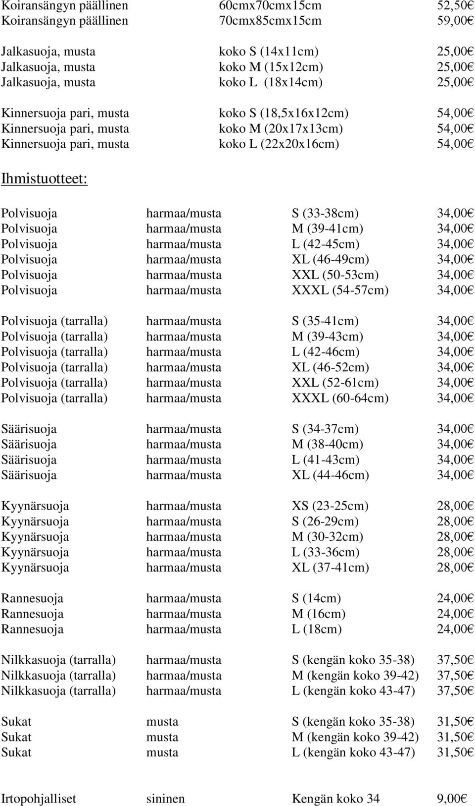 harmaa/musta S (33-38cm) 34,00 Polvisuoja harmaa/musta M (39-41cm) 34,00 Polvisuoja harmaa/musta L (42-45cm) 34,00 Polvisuoja harmaa/musta XL (46-49cm) 34,00 Polvisuoja harmaa/musta XXL (50-53cm)