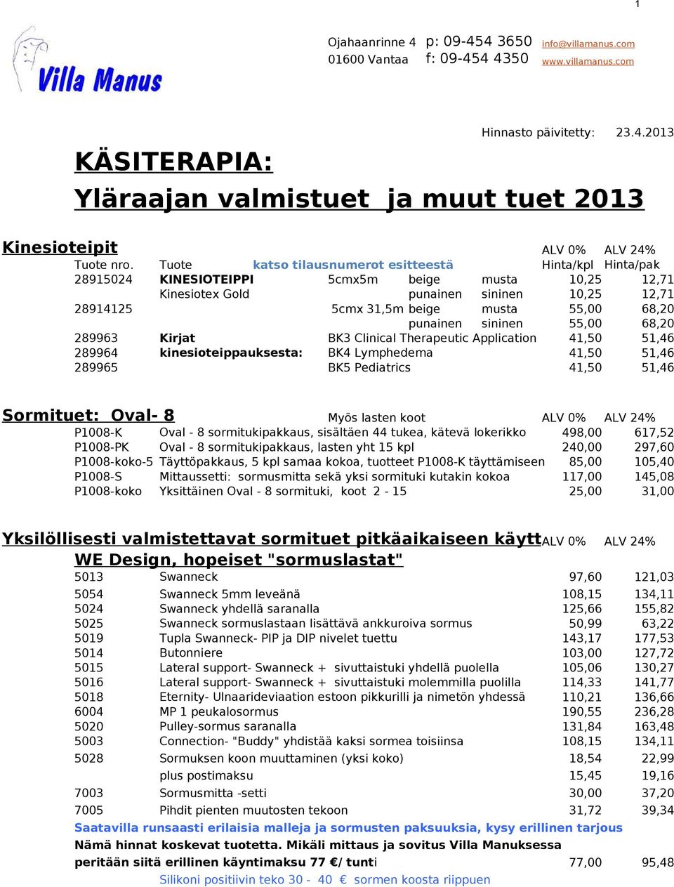 punainen sininen 55,00 68,20 289963 Kirjat BK3 Clinical Therapeutic Application 41,50 51,46 289964 kinesioteippauksesta: BK4 Lymphedema 41,50 51,46 289965 BK5 Pediatrics 41,50 51,46 Sormituet: Oval-