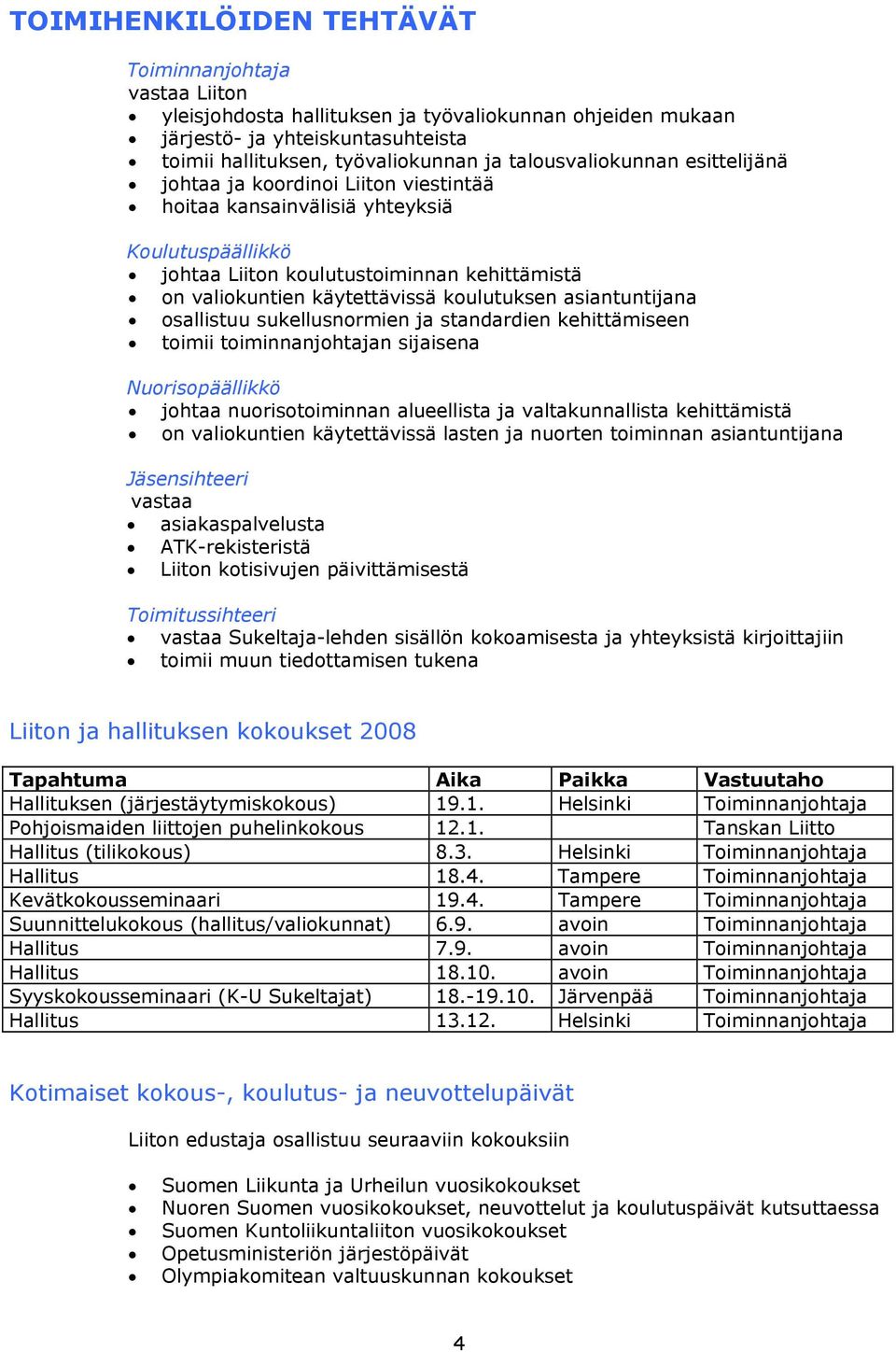 koulutuksen asiantuntijana osallistuu sukellusnormien ja standardien kehittämiseen toimii toiminnanjohtajan sijaisena Nuorisopäällikkö johtaa nuorisotoiminnan alueellista ja valtakunnallista