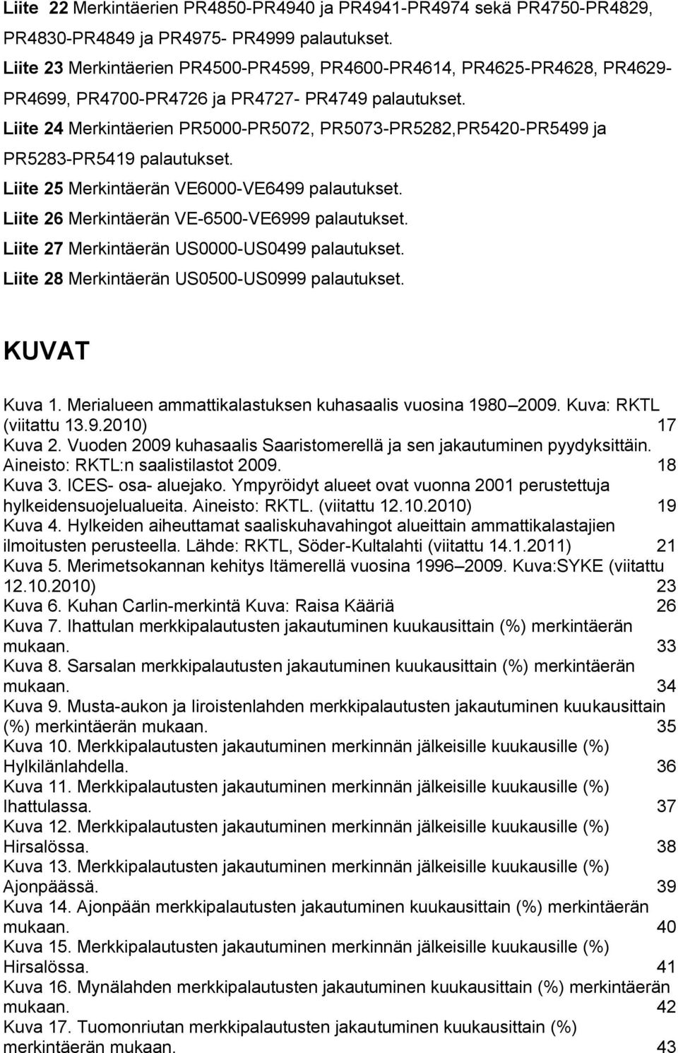 Liite 24 Merkintäerien PR5000-PR5072, PR5073-PR5282,PR5420-PR5499 ja PR5283-PR5419 palautukset. Liite 25 Merkintäerän VE6000-VE6499 palautukset. Liite 26 Merkintäerän VE-6500-VE6999 palautukset.