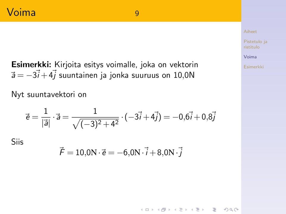 suuntavektori on e = 1 a a = 1 ( 3) 2 + 4 2 ( 3 i +