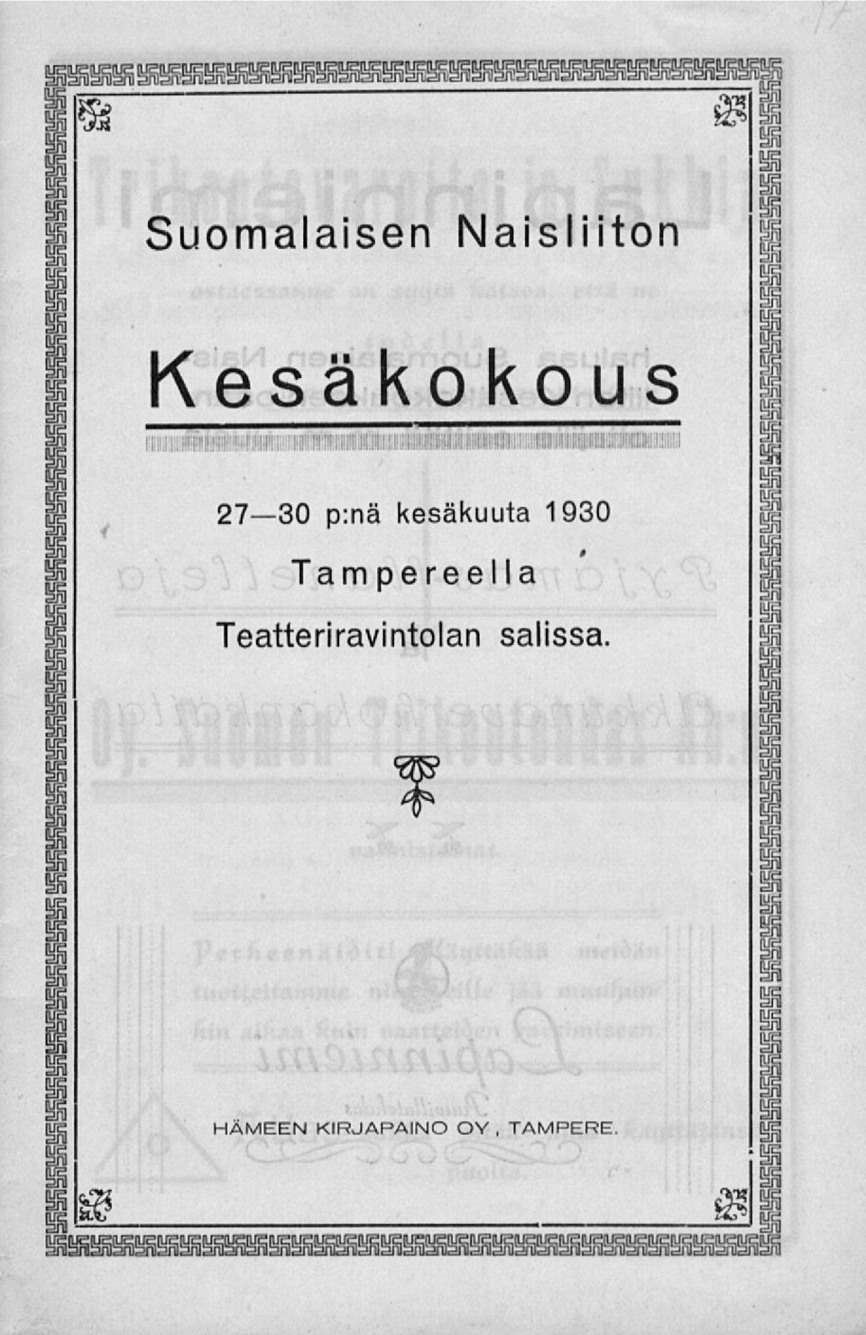 27 30 p:nä kesäkuuta 1930 Tampereella