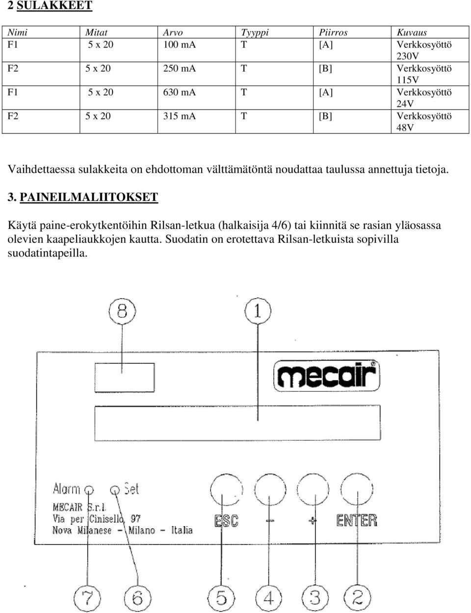 välttämätöntä noudattaa taulussa annettuja tietoja. 3.