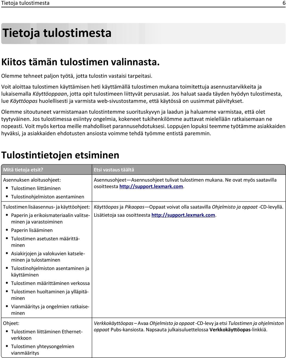 Jos haluat saada täyden hyödyn tulostimesta, lue Käyttöopas huolellisesti ja varmista web-sivustostamme, että käytössä on uusimmat päivitykset.