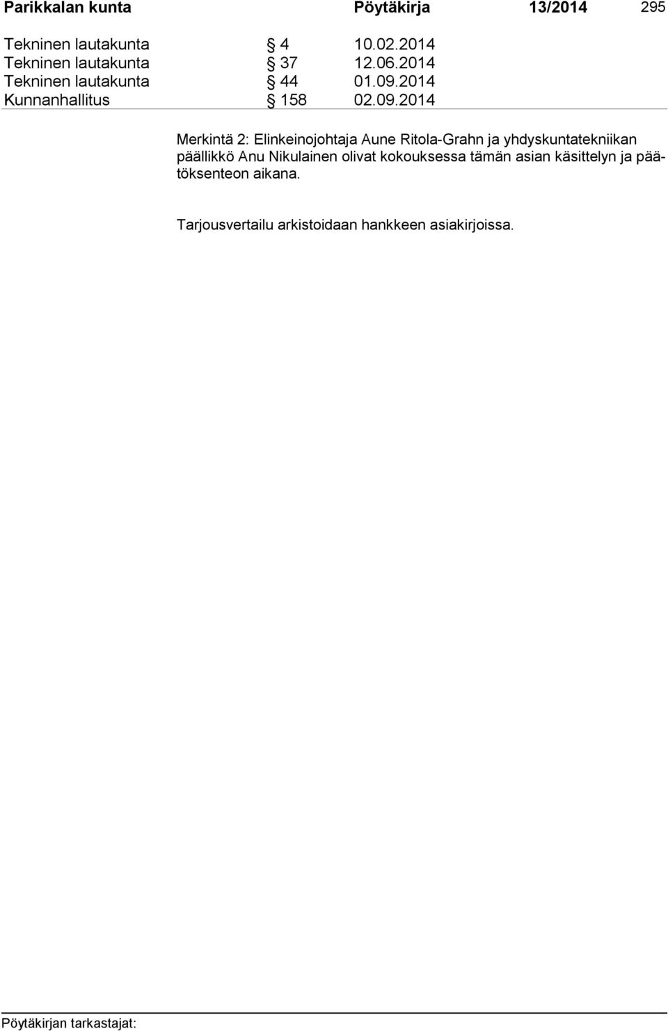 2014 Kunnanhallitus 158 02.09.