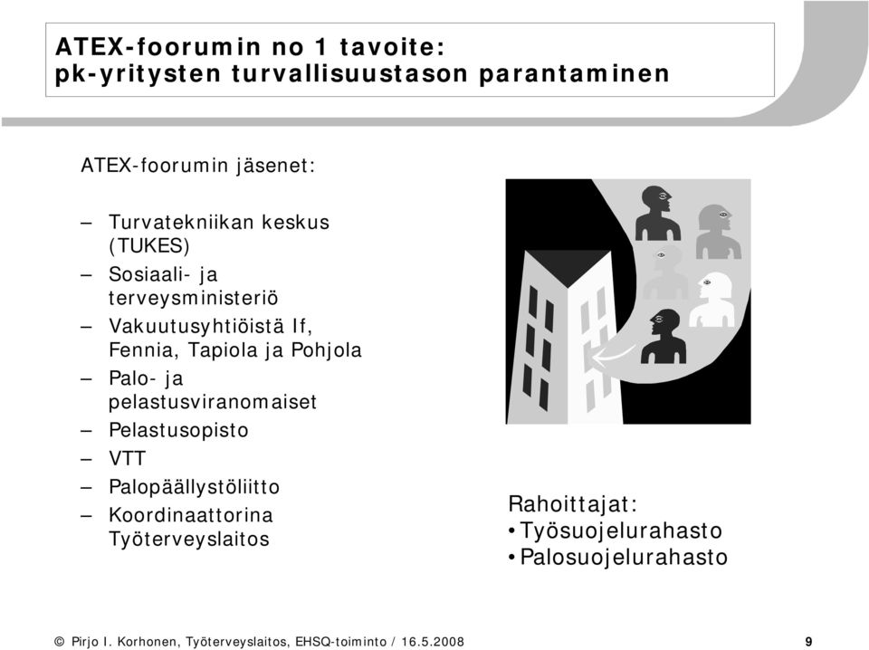 Pohjola Palo- ja pelastusviranomaiset Pelastusopisto VTT Palopäällystöliitto Koordinaattorina