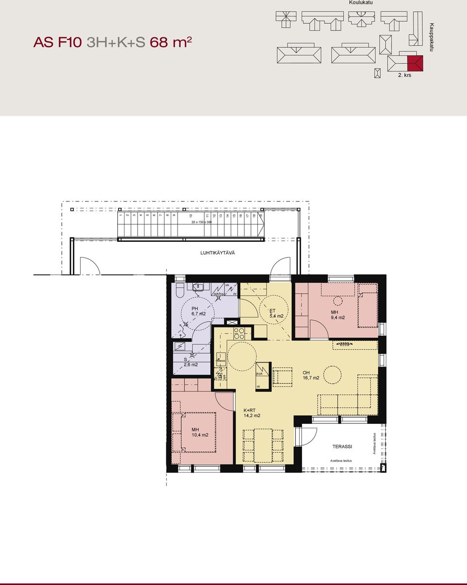 LUHTIKÄYTÄVÄ ppk/kvr p pk / kv r KHH/WC 4,8 m2 5,4 m2 3,3 m2 6,7 m2