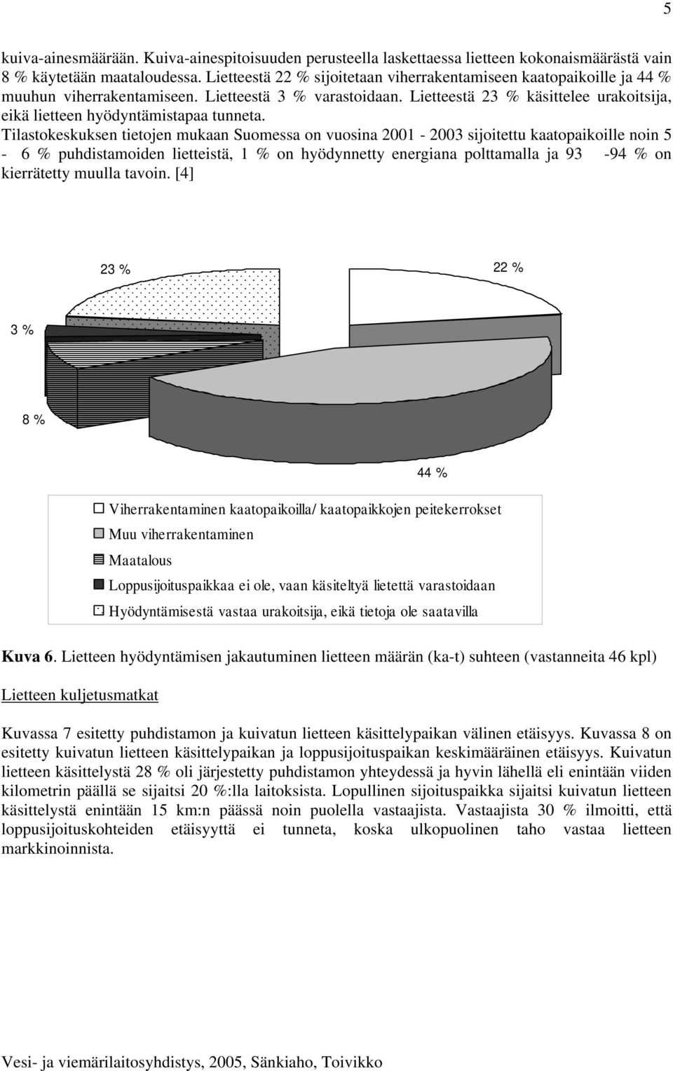 Lietteestä 23 % käsittelee urakoitsija, eikä lietteen hyödyntämistapaa tunneta.