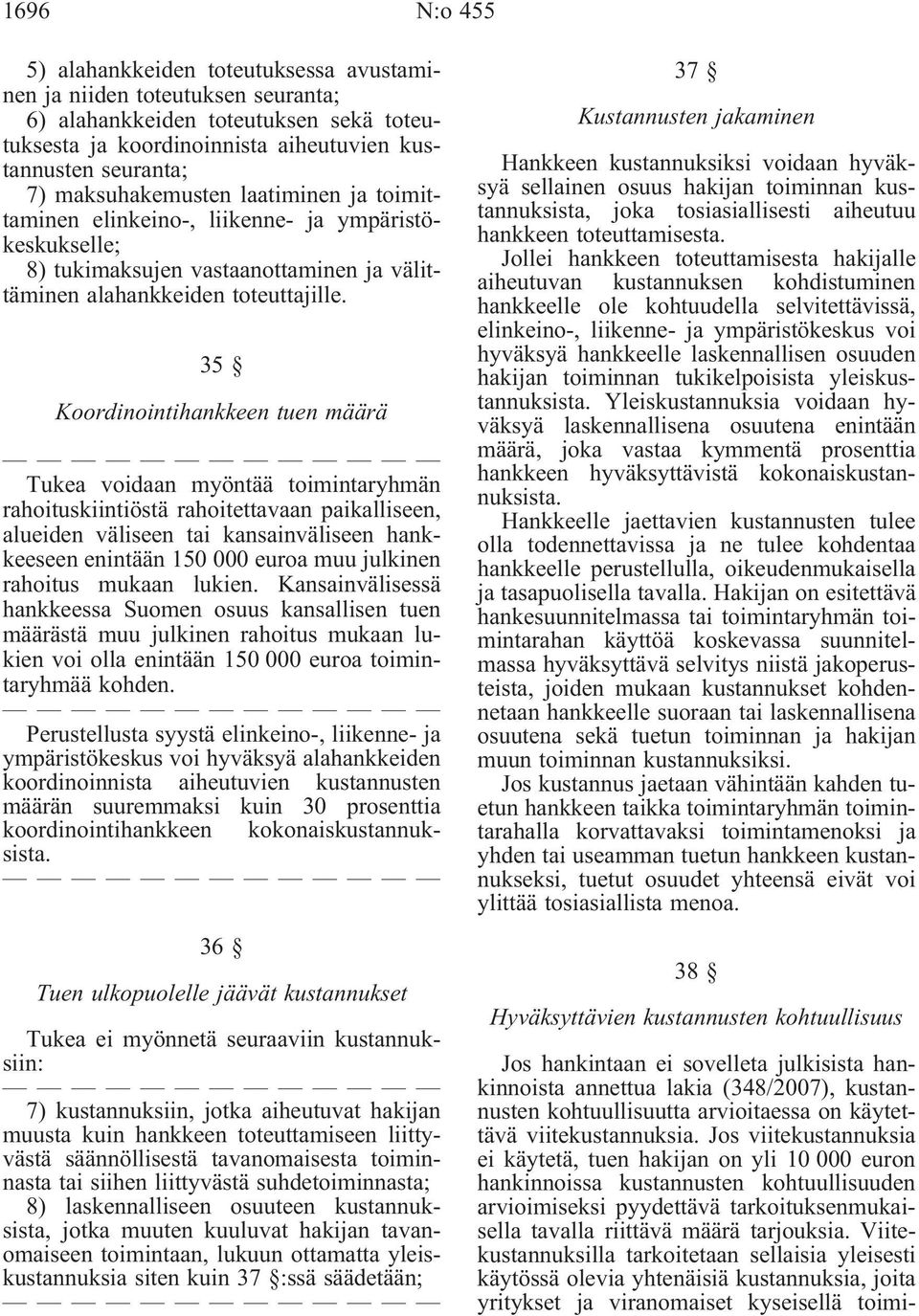 35 Koordinointihankkeen tuen määrä Tukea voidaan myöntää toimintaryhmän rahoituskiintiöstä rahoitettavaan paikalliseen, alueiden väliseen tai kansainväliseen hankkeeseen enintään 150 000 euroa muu