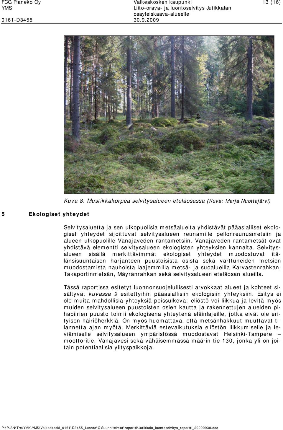 pellnreunusmetsiin ja alueen ulkpulille Vanajaveden rantametsiin. Vanajaveden rantametsät vat yhdistävä elementti selvitysalueen eklgisten yhteyksien kannalta.