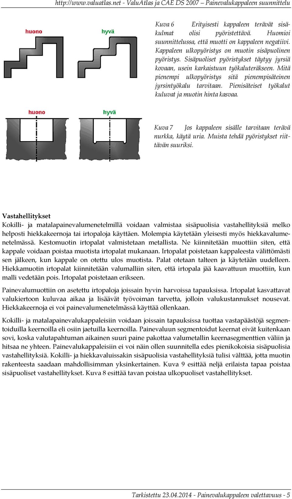 Kuva 7 Jos kappaleen sisälle arviaan erävä nurkka, käyä uria. Muisa ehdä pyörisykse riiävän suuriksi.