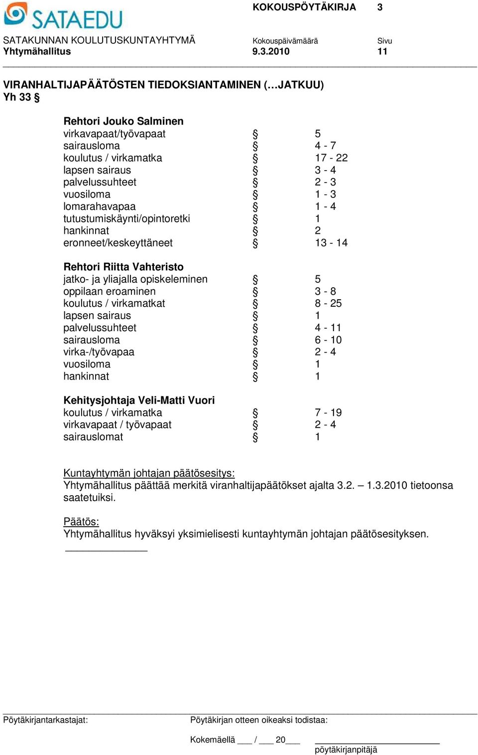 vuosiloma 1-3 lomarahavapaa 1-4 tutustumiskäynti/opintoretki 1 hankinnat 2 eronneet/keskeyttäneet 13-14 Rehtori Riitta Vahteristo jatko- ja yliajalla opiskeleminen 5 oppilaan eroaminen 3-8 koulutus /