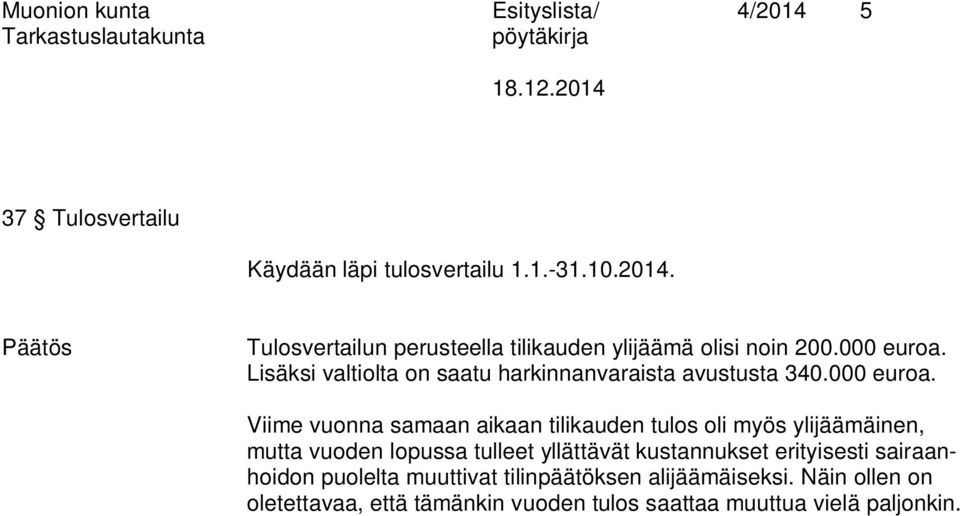 Lisäksi valtiolta on saatu harkinnanvaraista avustusta 340.