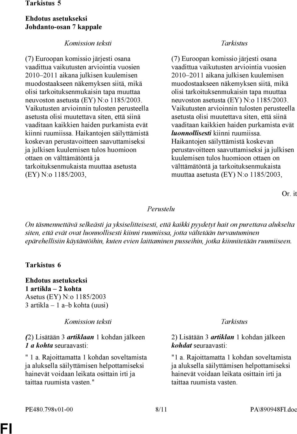 Vaikutusten arvioinnin tulosten perusteella asetusta olisi muutettava siten, että siinä vaaditaan kaikkien haiden purkamista evät kiinni ruumiissa.