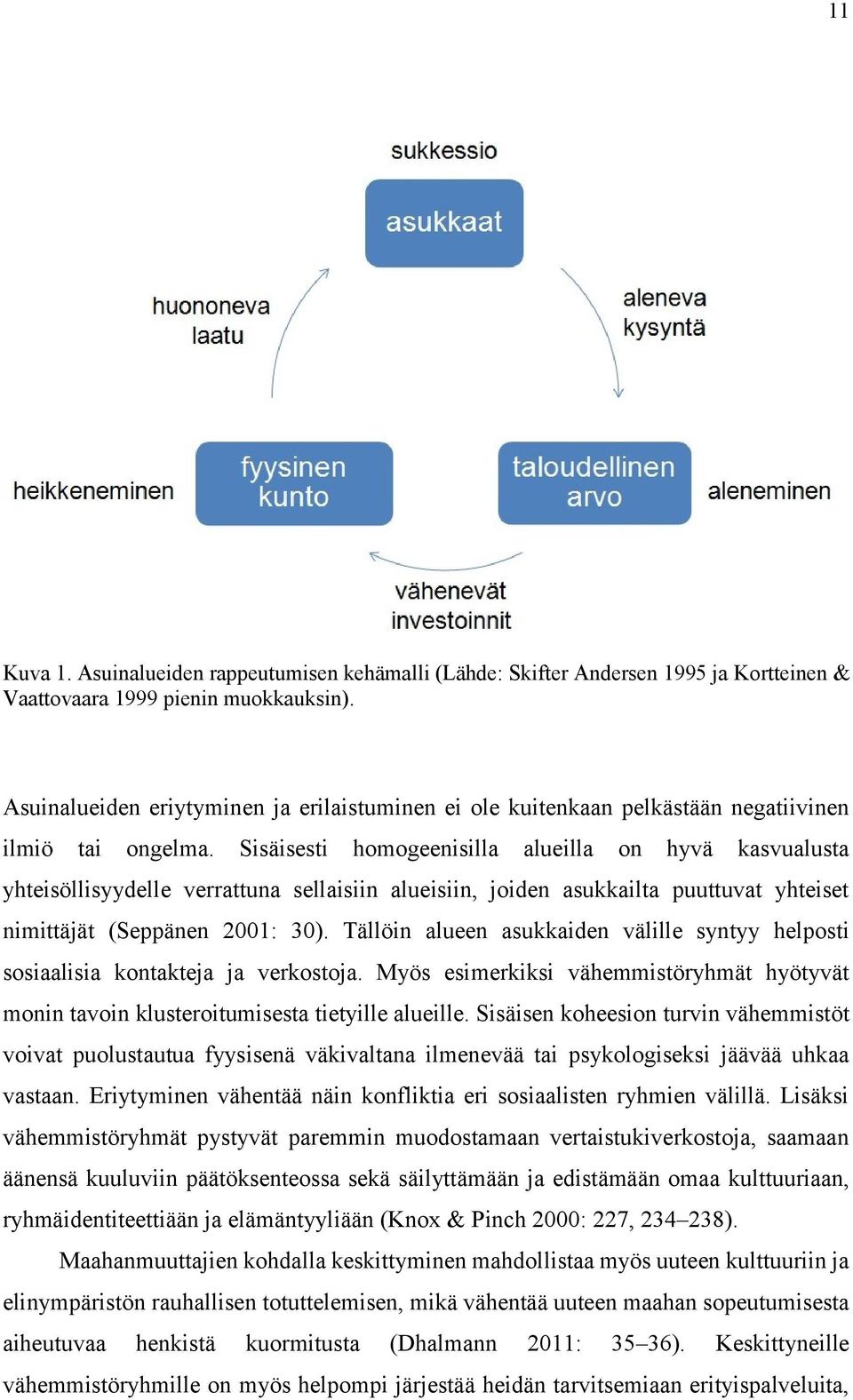 Sisäisesti homogeenisilla alueilla on hyvä kasvualusta yhteisöllisyydelle verrattuna sellaisiin alueisiin, joiden asukkailta puuttuvat yhteiset nimittäjät (Seppänen 2001: 30).