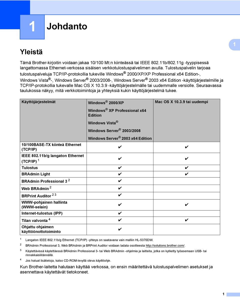 Tulostuspalvelin tarjoaa tulostuspalveluja TCP/IP-protokollia tukeville Windows 2000/XP/XP Professional x64 Edition-, Windows Vista -, Windows Server 2003/2008-, Windows Server 2003 x64 Edition