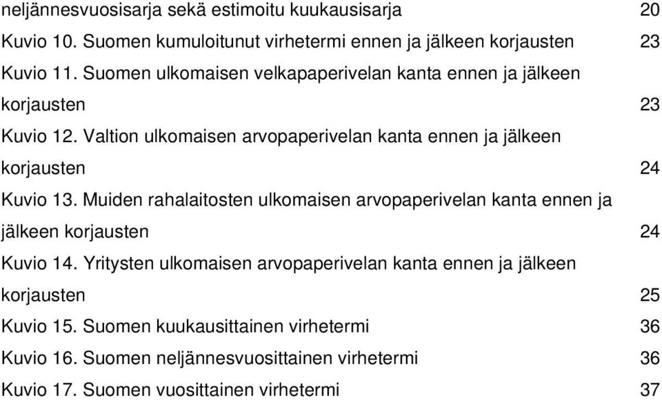 Valtion ulkomaisen arvopaperivelan kanta ennen ja jälkeen korjausten 24 Kuvio 13.