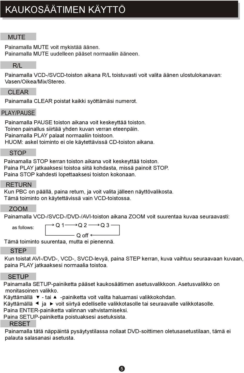 Painamalla PAUSE toiston aikana voit keskeyttää toiston. Toinen painallus siirtää yhden kuvan verran eteenpäin. Painamalla PLAY palaat normaaliin toistoon.