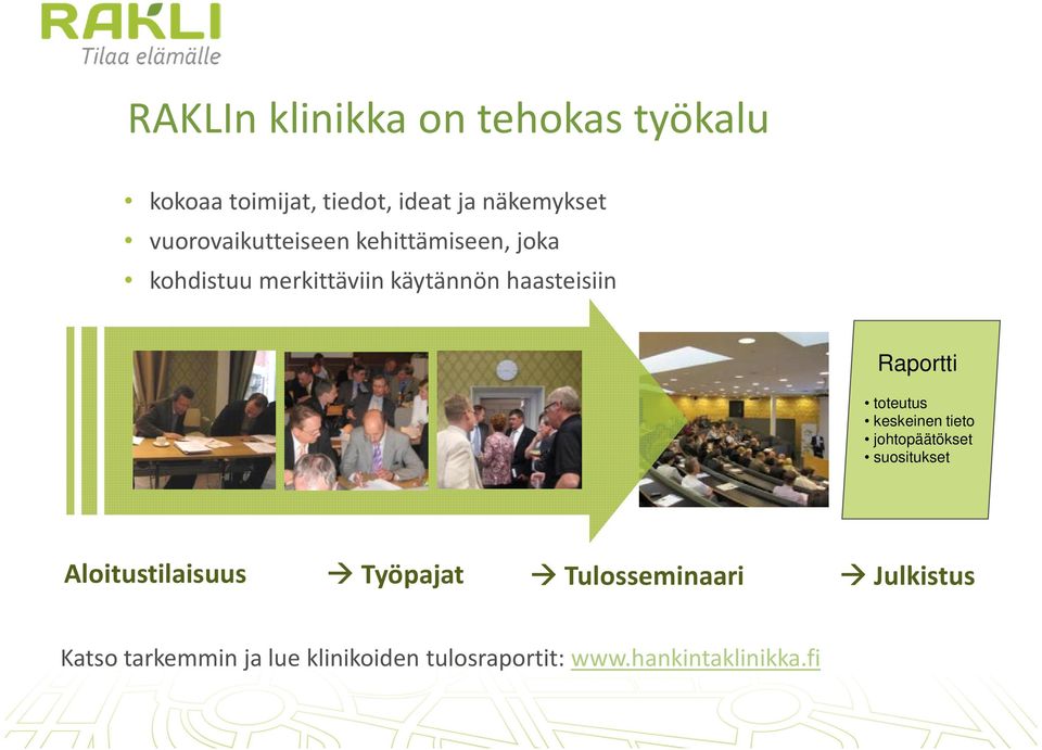 Raportti toteutus keskeinen tieto johtopäätökset suositukset Aloitustilaisuus Työpajat