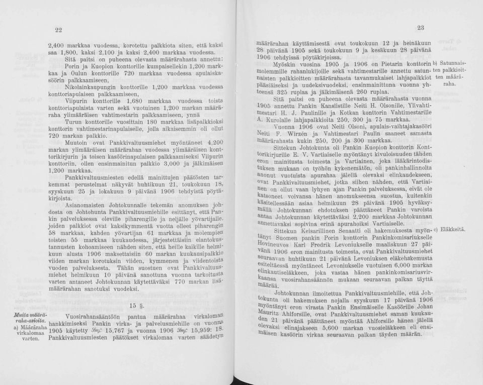 Nikolainkaupungin konttorille 1,200 markkaa vuodessa konttoriapulaisen palkkaamiseen, Viipurin konttorille 1,680 markkaa vuodessa toista konttoriapulaista varten sekä vuotuinen 1,200 markan määräraha