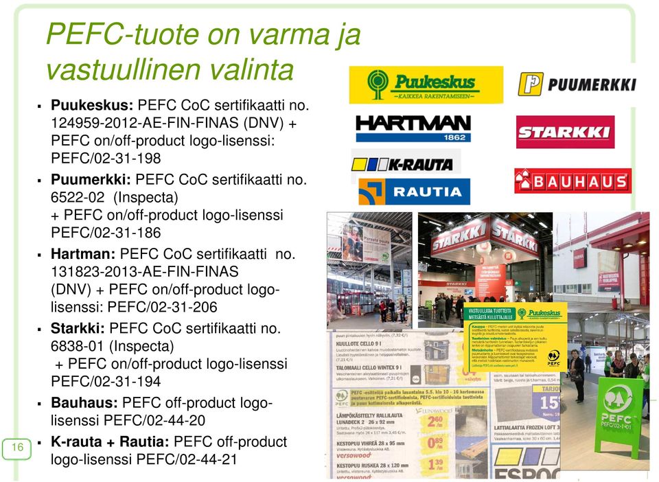 6522-02 (Inspecta) + PEFC on/off-product logo-lisenssi PEFC/02-31-186 Hartman: PEFC CoC sertifikaatti no.