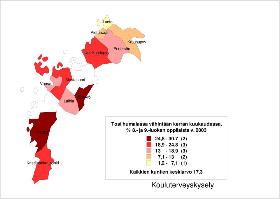 kuukaudessa, % 8.- ja 9.-luokan oppilaista v.