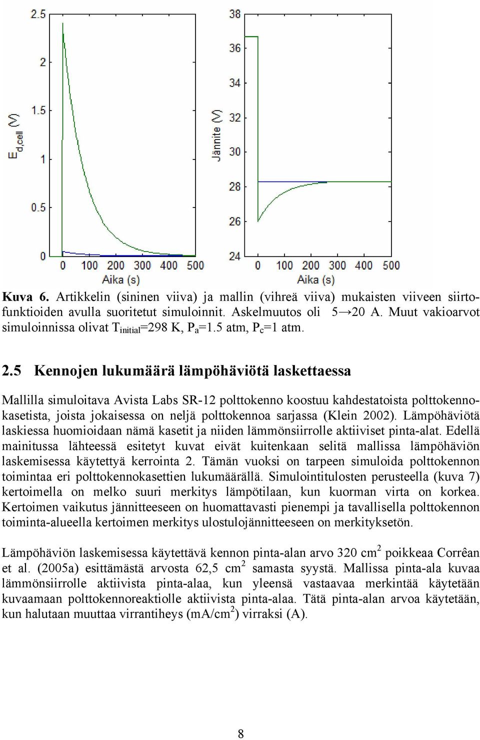 5 Kennojen lukumäärä lämpöhäviötä laskettaessa Mallilla simuloitava Avista Labs SR-12 polttokenno koostuu kahdestatoista polttokennokasetista, joista jokaisessa on neljä polttokennoa sarjassa (Klein