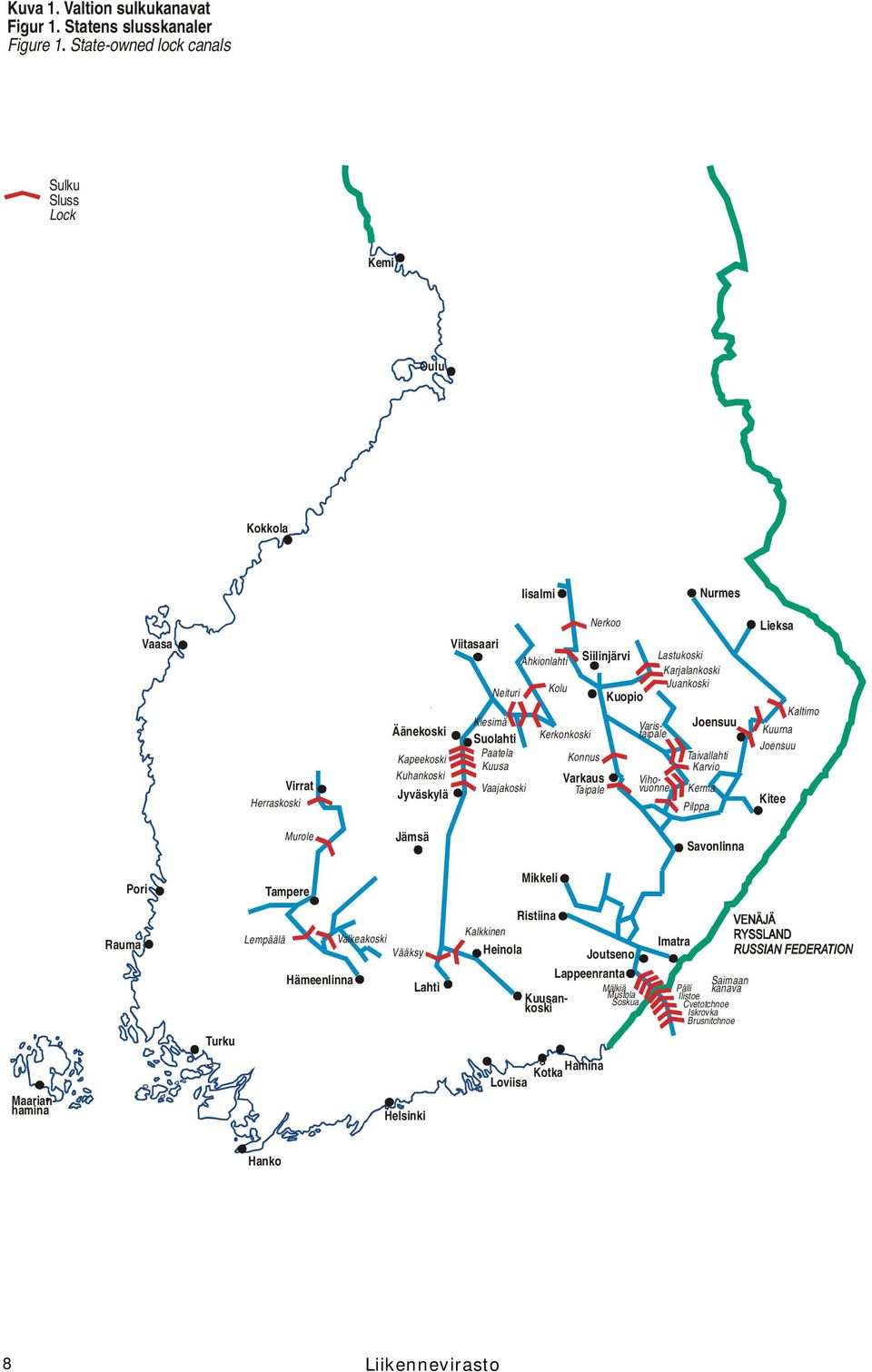 Vaajakoski Ahkionlahti Kolu Kerkonkoski Nerkoo Siilinjärvi Konnus Varkaus Taipale Kuopio Vihovuonne Varistaipale Lastukoski Karjalankoski Juankoski Joensuu Taivallahti Karvio Kerma Pilppa Lieksa