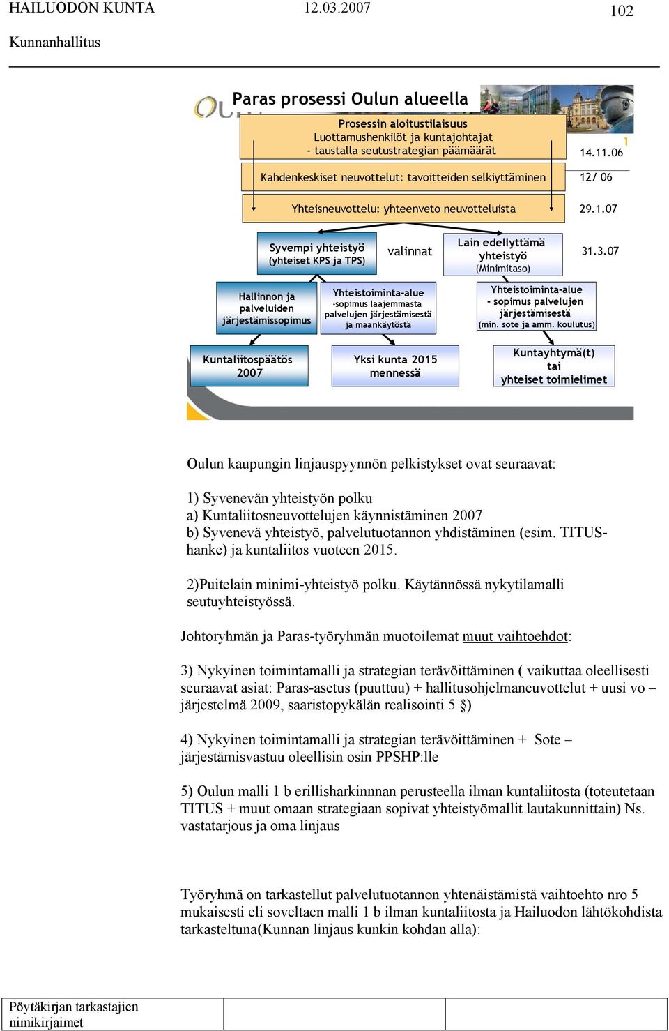 .3.07 Hallinnon ja palveluiden järjestämissopimus Yhteistoiminta-alue -sopimus laajemmasta palvelujen järjestämisestä ja maankäytöstä Yhteistoiminta-alue - sopimus palvelujen järjestämisestä (min.