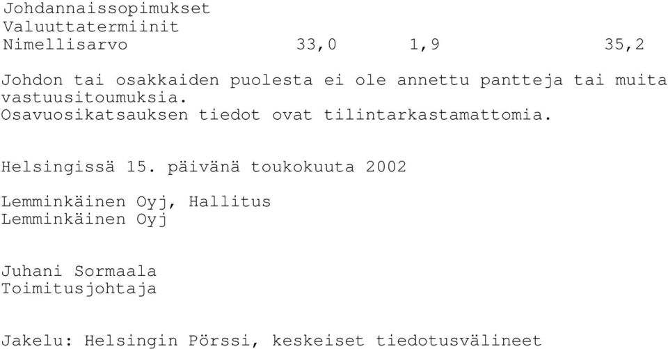 Osavuosikatsauksen tiedot ovat tilintarkastamattomia. Helsingissä 15.