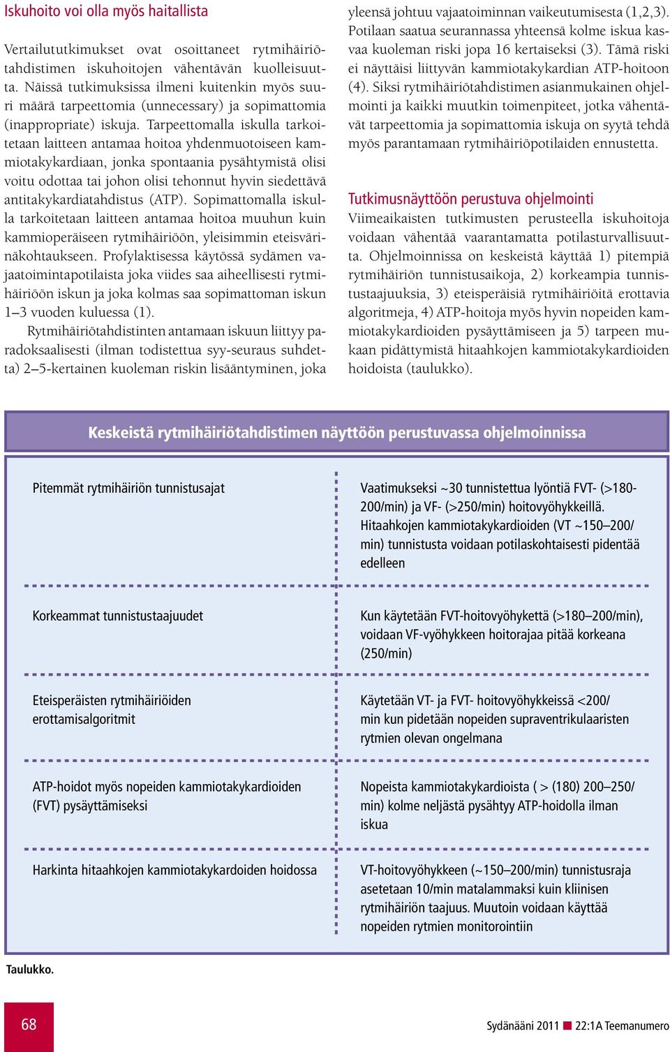 Tarpeettomalla iskulla tarkoitetaan laitteen antamaa hoitoa yhdenmuotoiseen kammiotakykardiaan, jonka spontaania pysähtymistä olisi voitu odottaa tai johon olisi tehonnut hyvin siedettävä