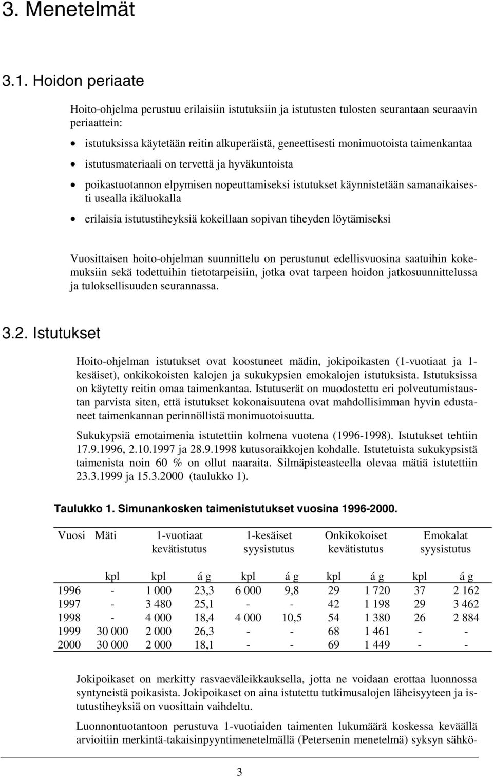 taimenkantaa istutusmateriaali on tervettä ja hyväkuntoista poikastuotannon elpymisen nopeuttamiseksi istutukset käynnistetään samanaikaisesti usealla ikäluokalla erilaisia istutustiheyksiä