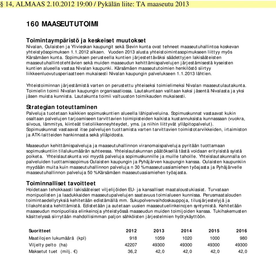 koskevan yhteistyösopimuksen 1.1.2012 alkaen. Vuoden 2013 alusta yhteistoimintasopimukseen liittyy myös Kärsämäen kunta.