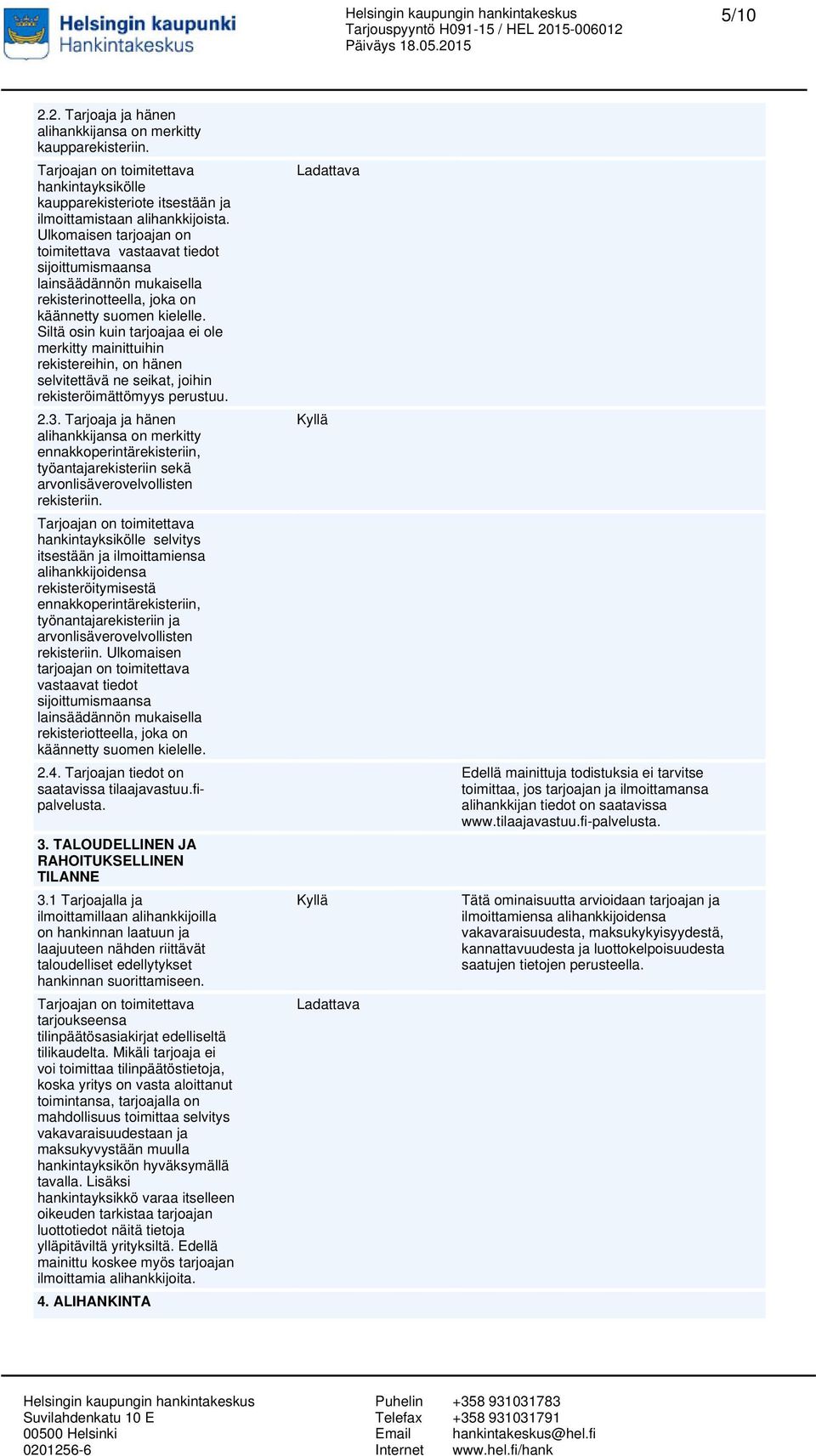 Siltä osin kuin tarjoajaa ei ole merkitty mainittuihin rekistereihin, on hänen selvitettävä ne seikat, joihin rekisteröimättömyys perustuu. 2.3.