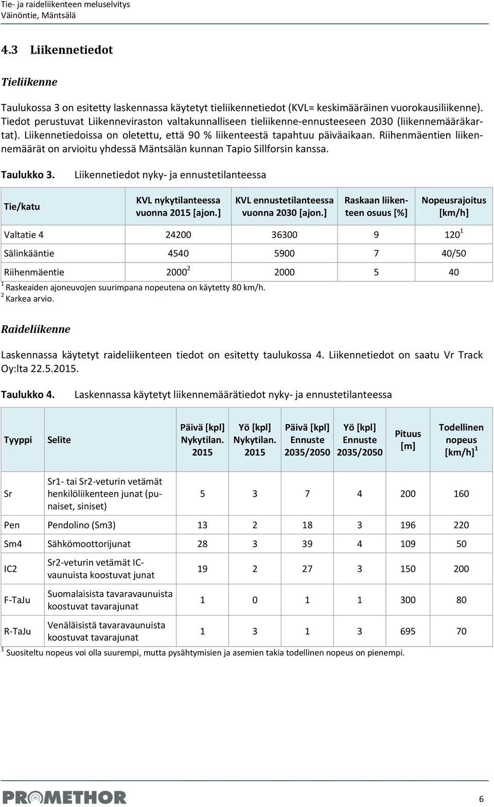 Riihenmäentien liikennemäärät on arvioitu yhdessä Mäntsälän kunnan Tapio Sillforsin kanssa. Taulukko 3. Liikennetiedot nyky ja ennustetilanteessa Tie/katu KVL nykytilanteessa vuonna 2015 [ajon.