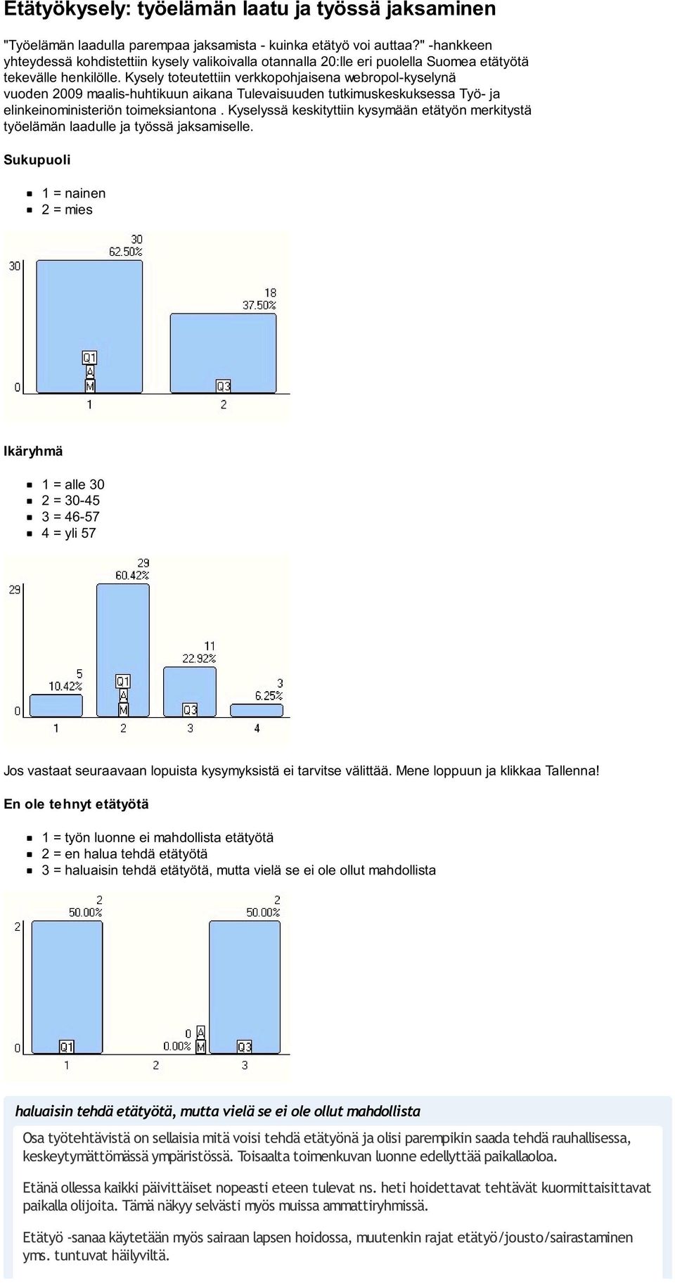 Kysely toteutettiin verkkopohjaisena webropol-kyselynä vuoden 2009 maalis-huhtikuun aikana Tulevaisuuden tutkimuskeskuksessa Työ- ja elinkeinoministeriön toimeksiantona.