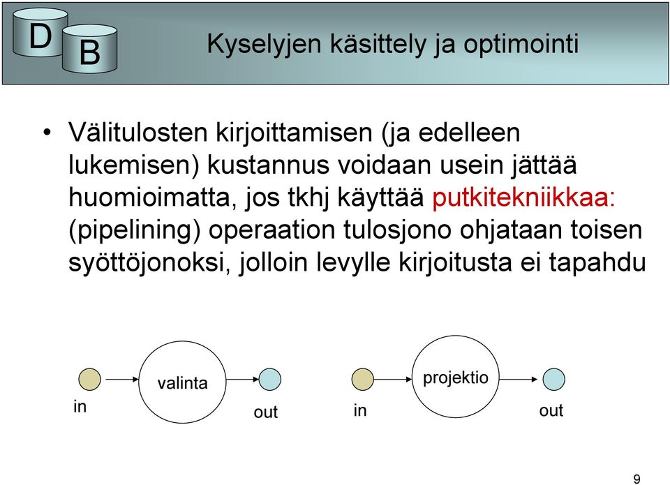 putkitekniikkaa: (pipelining) operaation tulosjono ohjataan toisen