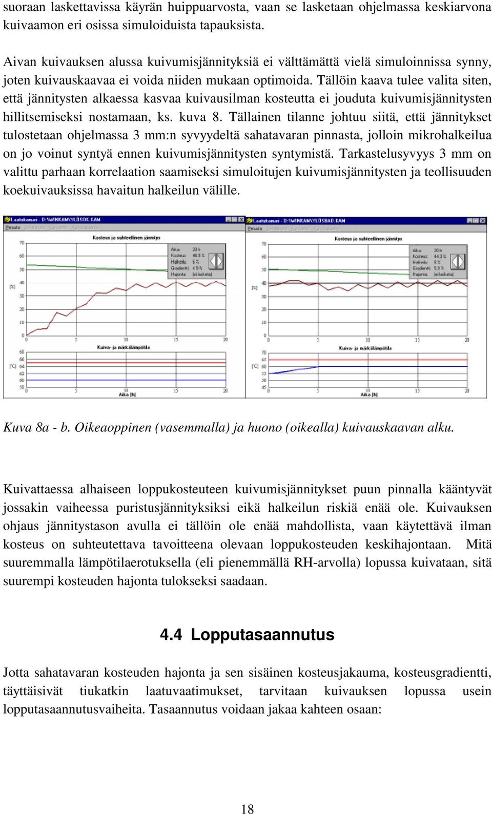 Tällöin kaava tulee valita siten, että jännitysten alkaessa kasvaa kuivausilman kosteutta ei jouduta kuivumisjännitysten hillitsemiseksi nostamaan, ks. kuva 8.