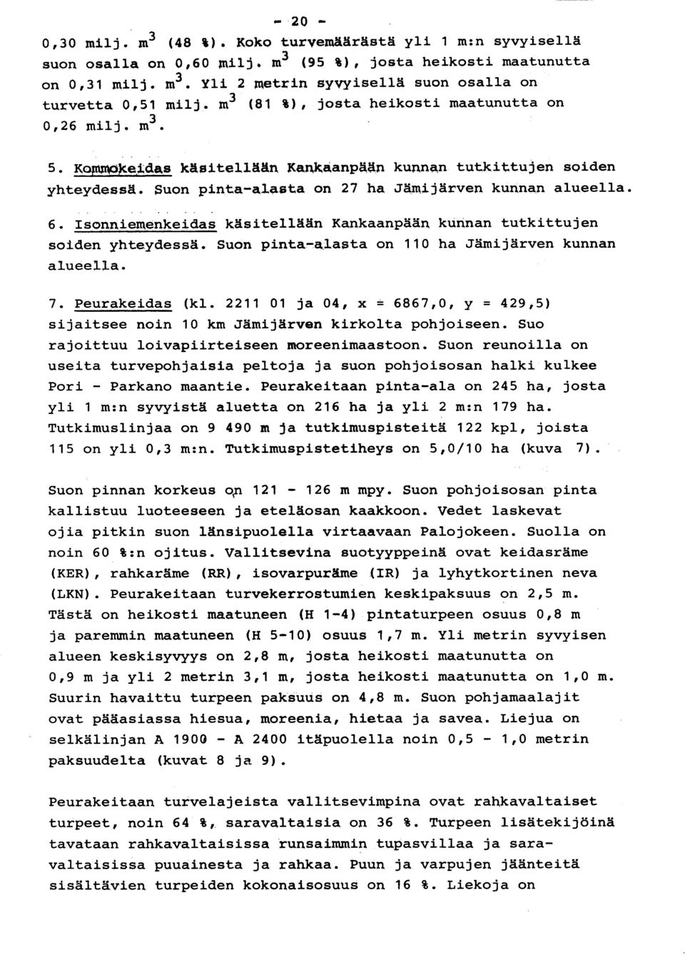 Isonniemenkeidas käsitellään Kankaanpään kunnan tutkittujen soiden yhteydessä. Suon pinta-alasta on 110 ha Jämijärven kunnan alueella. 7. Peurakeidas (kl.