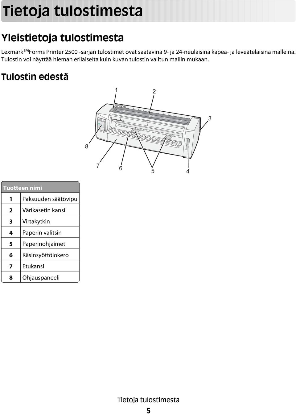 Tulostin voi näyttää hieman erilaiselta kuin kuvan tulostin valitun mallin mukaan.