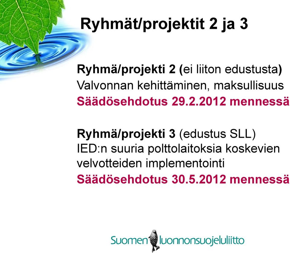 .2.2012 mennessä Ryhmä/projekti 3 (edustus SLL) IED:n suuria