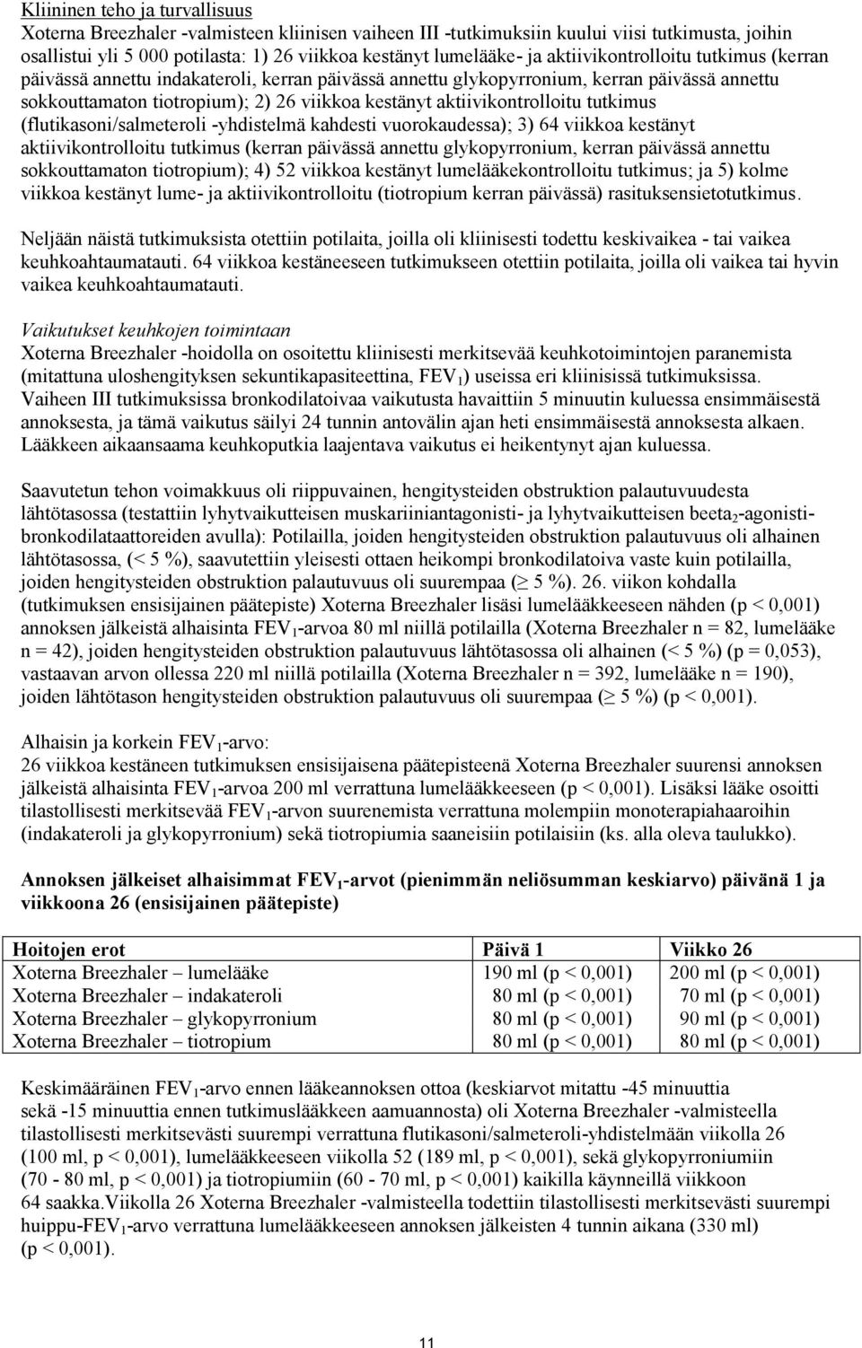 aktiivikontrolloitu tutkimus (flutikasoni/salmeteroli -yhdistelmä kahdesti vuorokaudessa); 3) 64 viikkoa kestänyt aktiivikontrolloitu tutkimus (kerran päivässä annettu glykopyrronium, kerran päivässä