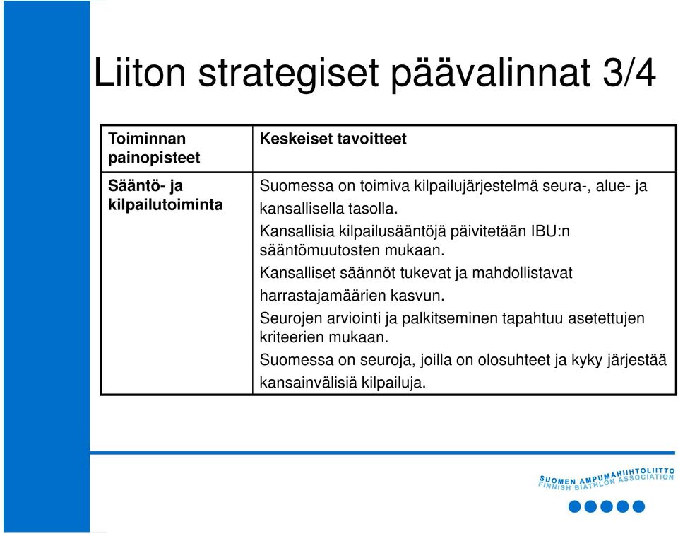 Kansallisia kilpailusääntöjä päivitetään IBU:n sääntömuutosten mukaan.