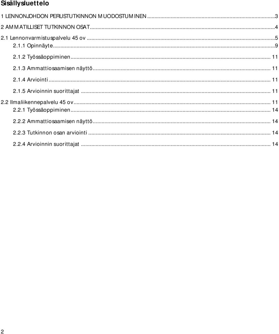 .. 11 2.1.4 Arviointi... 11 2.1.5 Arvioinnin suorittajat... 11 2.2 Ilmaliikennepalvelu 45 ov... 11 2.2.1 Työssäoppiminen.