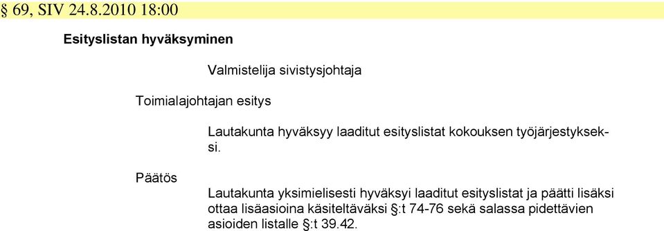 sivistysjohtaja Lautakunta hyväksyy laaditut esityslistat kokouksen työjärjestykseksi.