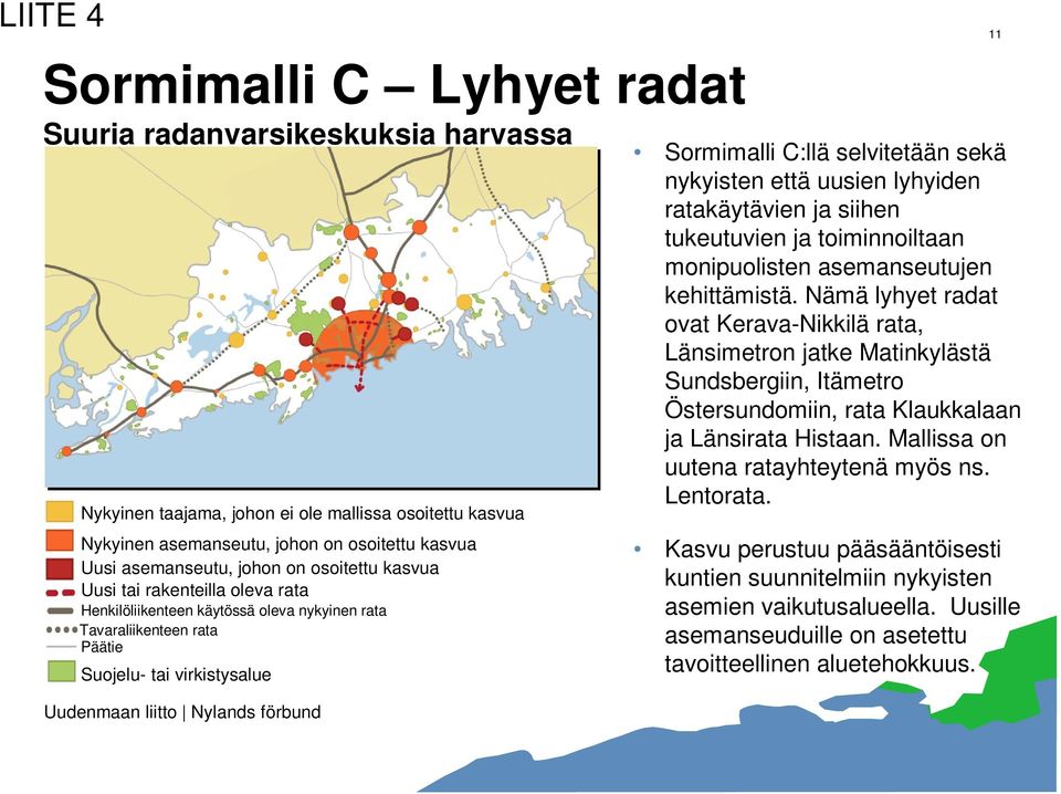 että uusien lyhyiden ratakäytävien ja siihen tukeutuvien ja toiminnoiltaan monipuolisten asemanseutujen kehittämistä.